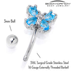 16G 5/16 Blue Gem Baroque Beauty Butterfly Curved Eyebrow Ring