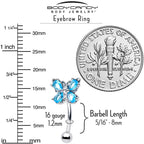 16G 5/16 Blue Gem Baroque Beauty Butterfly Curved Eyebrow Ring