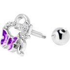16G 1/4 Clear CZ Gem Butterfly Flower Purple Cartilage Earring