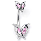 Pink Gem Fancy Fab Butterfly Double Mount Belly Ring