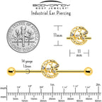 14G Clear Gem Gold Tone Lunar Dragonfly Industrial Barbell 38mm