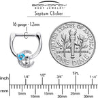 16G 5/16 Clear CZ Gem Rabbit On The Moon Blue Cartilage Clicker