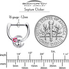16G 5/16 Clear CZ Gem Rabbit On The Moon Pink Cartilage Clicker