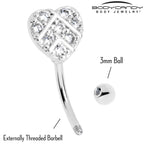 16G 5/16 Clear Gem Lattice Heart Curved Eyebrow Ring