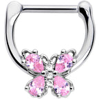 16G 5/16 Pink Gem Baroque Beauty Butterfly Cartilage Clicker