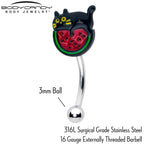 16G 5/16 Watermelon Cat Love Curved Eyebrow Ring