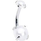 Opaque White Faux Pearl June Birthstone Double Mount Belly Ring