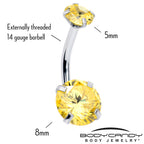 Yellow Gem November Birthstone Double Mount Belly Ring