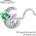 20G 7mm Clear CZ Gem Rabbit On The Moon Green Left Side Nose Screw