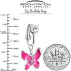 Clear Gem Chunky Butterfly Pink Clip On Fake Belly Ring