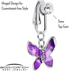 Clear Gem Chunky Butterfly Purple Clip On Fake Belly Ring