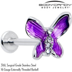 16G 5/16 Clear Gem Chunky Butterfly Purple Labret Monroe Tragus