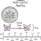 14G 9/16 Pink Gem Baroque Beauty Butterfly Barbell Nipple Ring Set