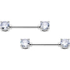 14G 9/16 Clear CZ Gem Forward Facing April Birthstone Nipple Ring Set