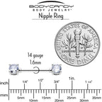 14G 9/16 Clear CZ Gem Forward Facing April Birthstone Nipple Ring Set