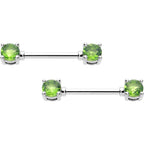 14G 9/16 Green CZ Gem August Birthstone Nipple Ring Set