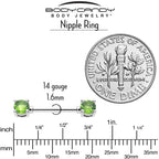 14G 9/16 Green CZ Gem August Birthstone Nipple Ring Set