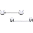 14G 9/16 White Faux Pearl June Birthstone Nipple Ring Set