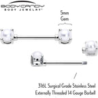 14G 9/16 White Faux Pearl June Birthstone Nipple Ring Set
