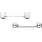 14G 9/16 White Faux Opal October Birthstone Nipple Ring Set