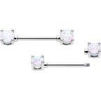 14G 9/16 White Faux Opal October Birthstone Nipple Ring Set