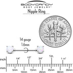 14G 9/16 White Faux Opal October Birthstone Nipple Ring Set