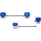 14G 9/16 Blue CZ Gem September Birthstone Nipple Ring Set