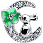 16G 1/4 Clear CZ Gem Rabbit on the Moon Green Cartilage Earring