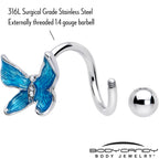 Clear Gem Chunky Butterfly Blue Spiral Twister Belly Ring