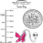 Clear Gem Chunky Butterfly Pink Spiral Twister Belly Ring