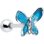 16G 1/4 Clear Gem Chunky Butterfly Blue Cartilage Tragus Earring