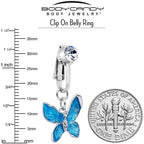 Clear Gem Chunky Butterfly Blue Clip On Fake Belly Ring