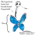 Clear Gem Chunky Butterfly Blue Belly Ring