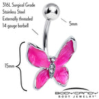 Clear Gem Chunky Butterfly Pink Belly Ring