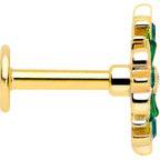 16G 1/4 Green Gem Gold Tone Flower Wreath Flatback Stud