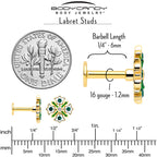 16G 1/4 Green Gem Gold Tone Flower Wreath Flatback Stud
