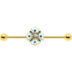 14G Green Gem Gold Tone Flower Wreath Industrial Barbell 38mm