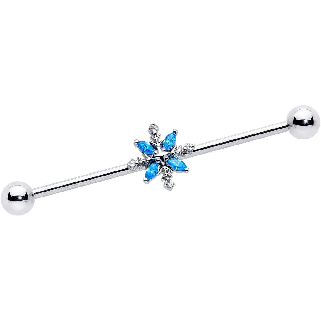 14G Blue CZ Gem Classic Flower Industrial Barbell 38mm