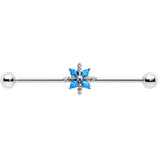 14G Blue CZ Gem Classic Flower Industrial Barbell 38mm