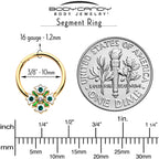 16G 3/8 Green Gem Gold Tone Flower Wreath Hinged Segment Ring