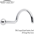 20G 1/4 ASTM F-136 Titanium Left Side Ball End Nose Screw