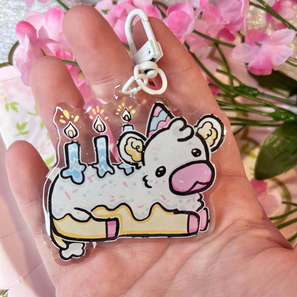Icing the Birthday Cow! ~ Glitter Acrylic Keychain Charm