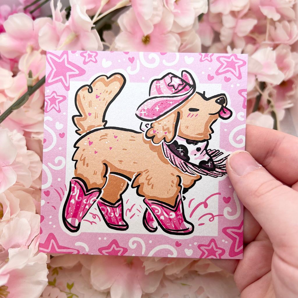 Golden Retriever Pink Cowgirl ~ Shimmer Print