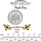 14G 3/4 Clear CZ Gem Gold Tone Bee Luv Barbell Nipple Ring Set