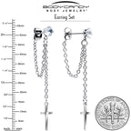 Clear Gem Chain Dangle Cross Stud Earrings