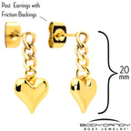 Gold Tone Chain Dangle Heart Stud Earrings