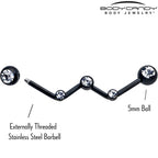 14G Clear Gem Black Constellation Style Project Bar 32mm