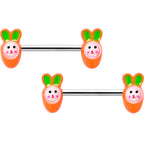 14G 9/16 Surprise Carrot Easter Bunny Barbell Nipple Ring Set