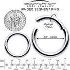 8G 5/8 316L Surgical Steel Precision Hinged Segment Hoop