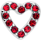 20G 7mm Red Gem Hollow Paved Heart L Shape Nose Ring